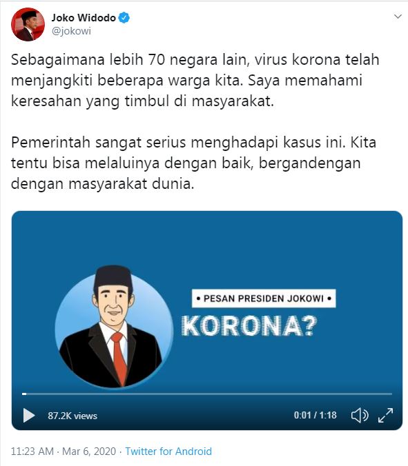 Pesan Jokowi soal Virus Corona