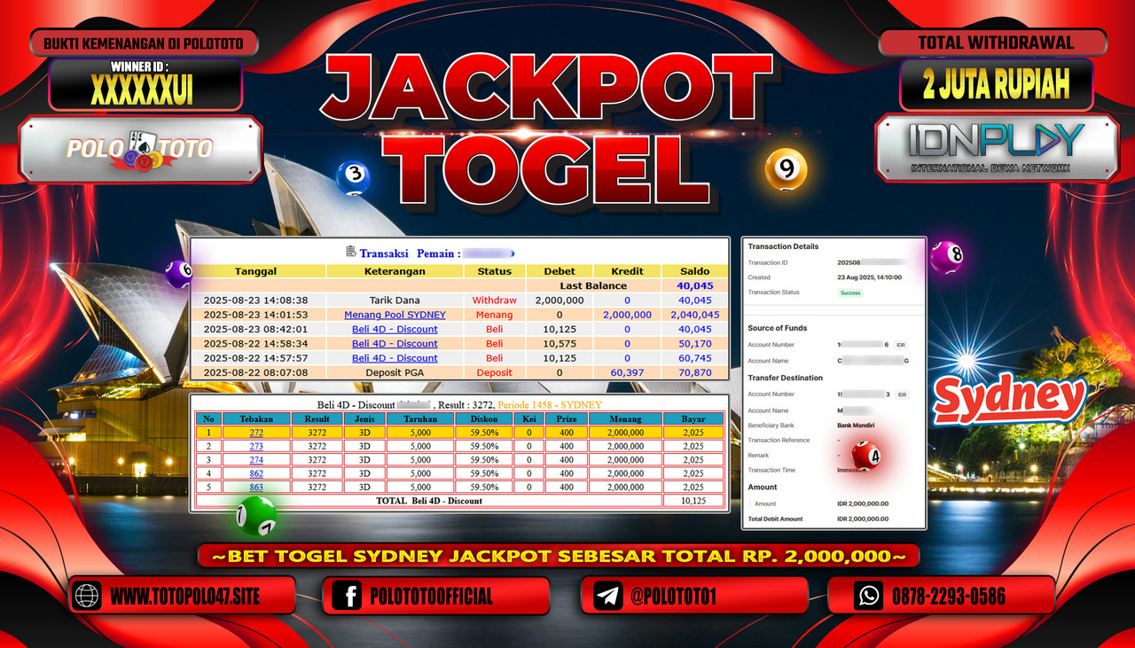POLOTOTO JACKPOT TOGEL POOL SYDNEY Rp.2.000.000,- LUNAS