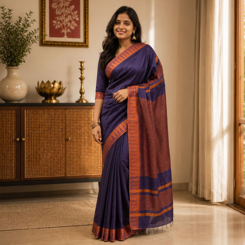 Women's Lightweight Tissue Linen Saree with Unstitched Blouse Piece