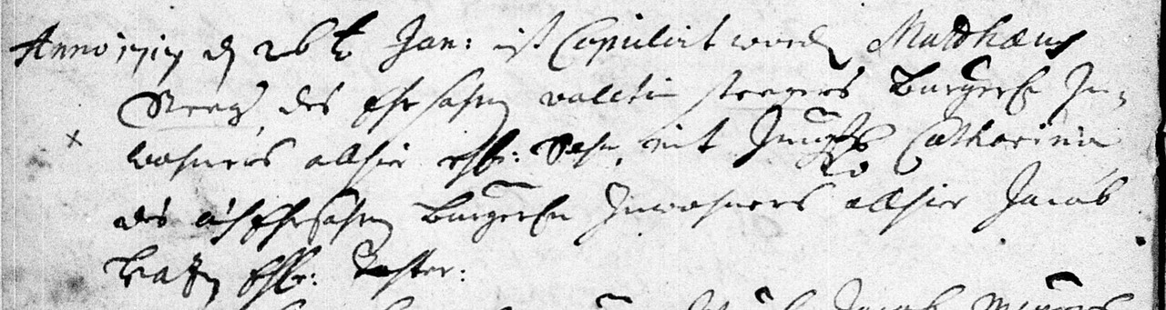 Heirat Matthaus Steeg und Catharina Hatz 26.01.1717. Kirchardt, Sinsheim, Baden-Würtemberg