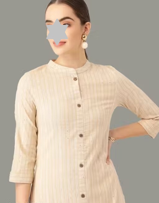 Maadwara Women Beige Cotton Striped Kurta With Palazzos Color 1 (KS143)