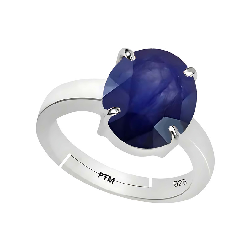 925 Sterling silver Blue Sapphire (Neelam) 3.25 to 10.25 Ratti or 3.00 to 9.50 carat Astrological Gemstone Bis hallmark Adjustable Ring for Men women