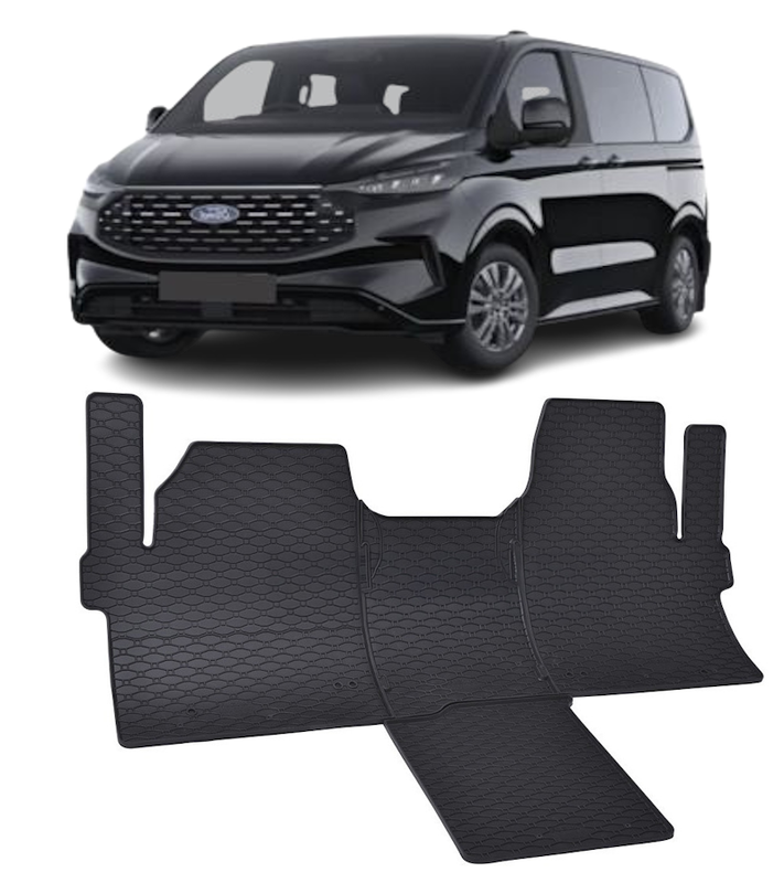 Set 4 covorase Ford Tourneo Custom 2 Locuri 2024- + Tunnelprezent, din cauciuc 100%, compatibile cu autoturismul FORD Tourneo