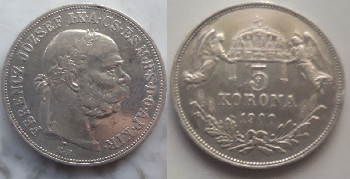 5 Koronas de Francisco José I de Austro-Hungría. Kremnitz 5k1900anv