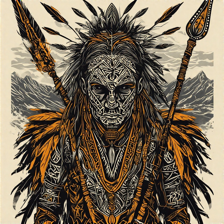 A-tribal-warrior-in-woodcut-styuuy