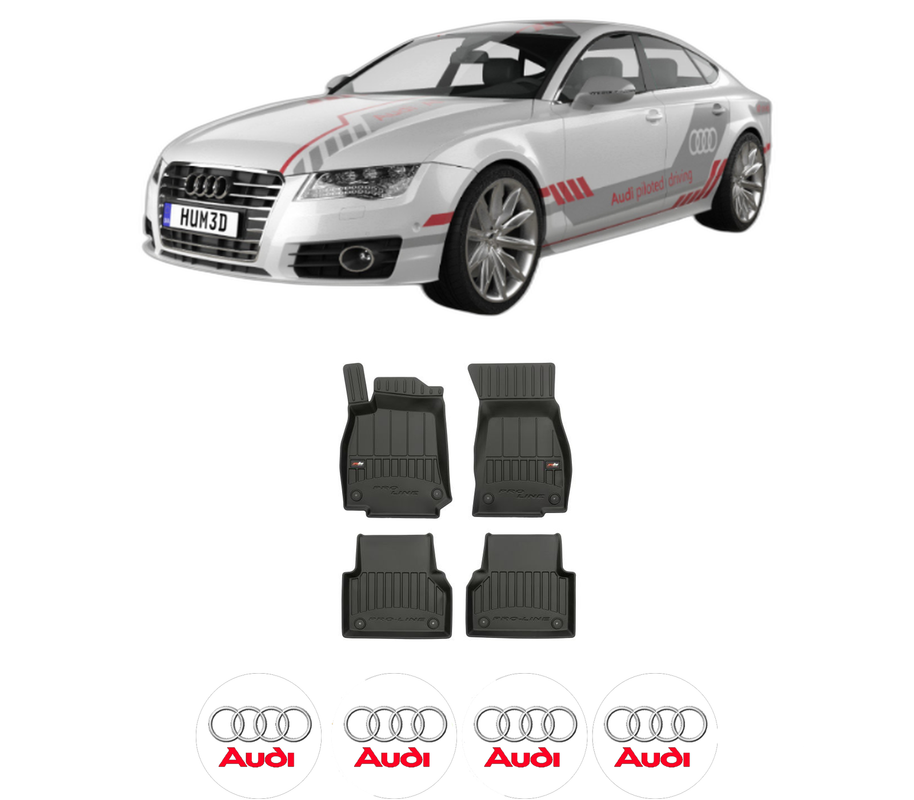 Set covorase presuri AUDI A7 Sportback (4KA) din 2017-2023, auto, din cauciuc thermoplastic, 4 Stickere auto cu AUDI