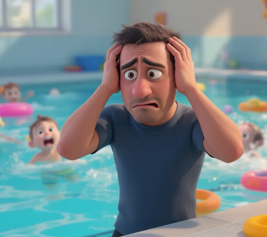 Niño mirando el agua con inseguridad