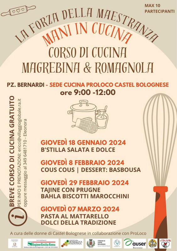 A Castel Bolognese un corso gratuito di cucina magrebina e romagnola A Castel Bolognese un corso gratuito di cucina magrebina e romagnola
