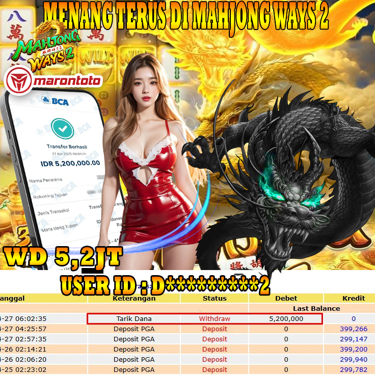 Bukti Kemenangan Member Marontoto Sebesar 5,200,000 JuTa