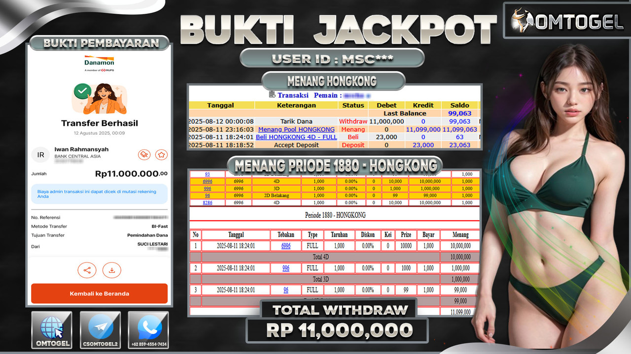 OMTOGEL JACKPOT HONGKONG 4D 3D 2D 11 JUTA DI BAYAR LUNAS ,-