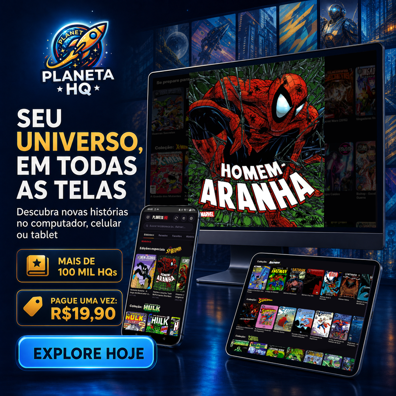 Tela do aplicativo Planeta HQ com sua biblioteca de quadrinhos