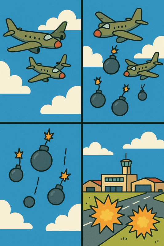 Image réaliste des bombardements de la coalition estalo-khatanaise + Illirée (parce qu’on ne l’oublie pas)