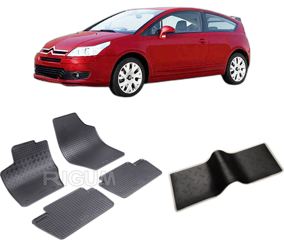 Set covorase auto CITROEN C4 I din 2004-2010, cu covoras tunel median, CAROSERIE COUPE, Presuri cauciuc 100%, compatibil cu autoturismul CITROEN C4 I, Rigum