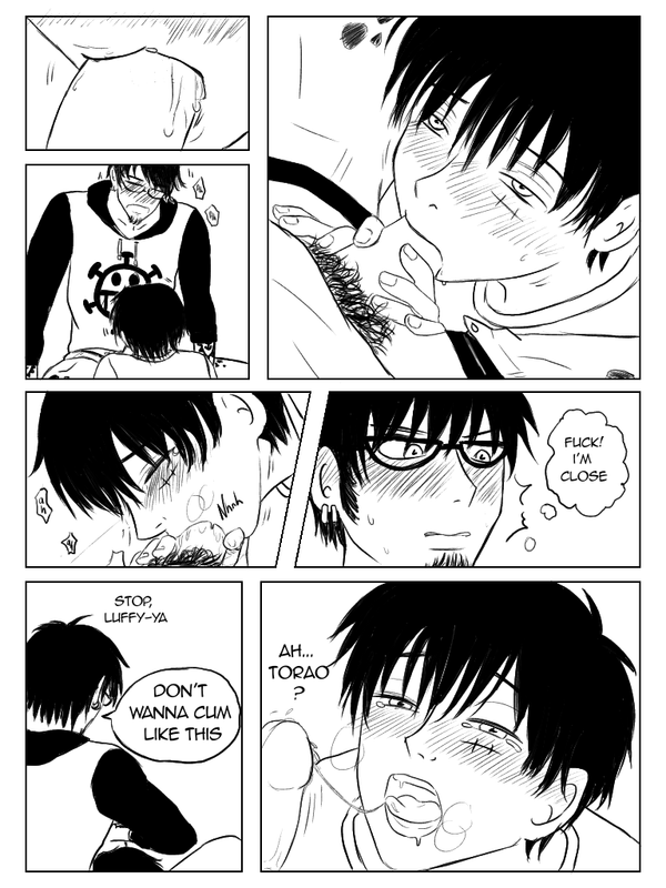 Page 19. Luffy takes him deeper and deeper, and Law’s close to coming. He stops Luffy: he doesn’t want to finish like this.