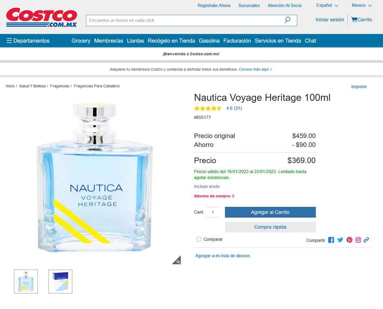 Costco: Nautica Voyage Heritage 100ml 
