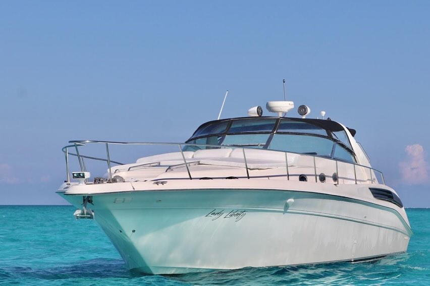 Lady Liberty 46 ft yacht charter Cancun - Interior view showing luxury amenities and comfortable seating for 15 guests
