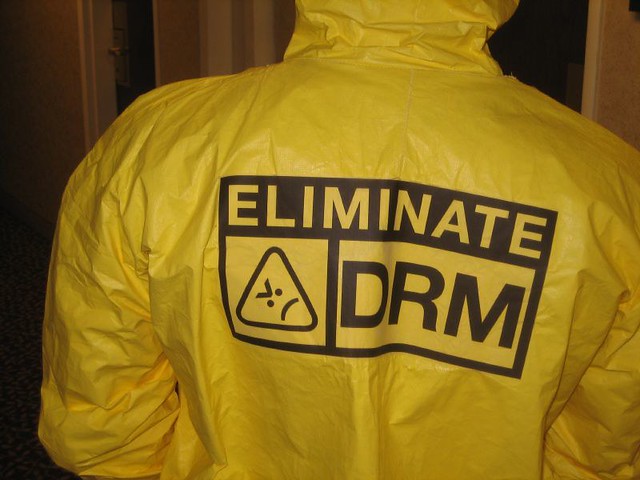 DRM - Digital Rights Management . men in safety suit