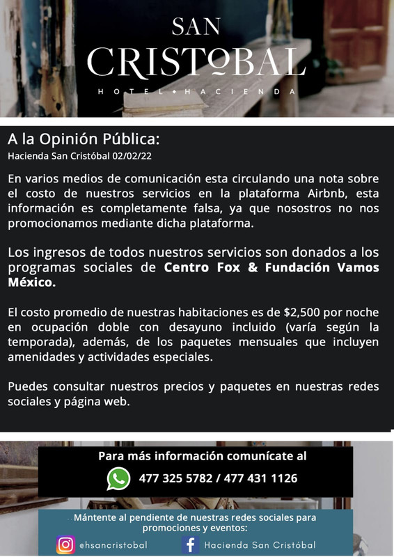 Vicente Fox baja la millonaria renta de su hacienda; ahora cuesta 2 mil