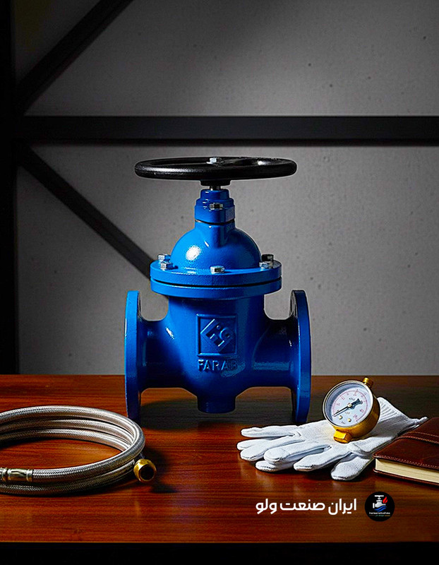 نمای باز شده شیرفلکه کشویی فلزی ۲.۱/۲ اینچ