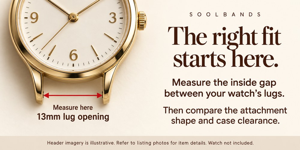 Arrow shows the inner lug gap to measure for a 13mm strap
