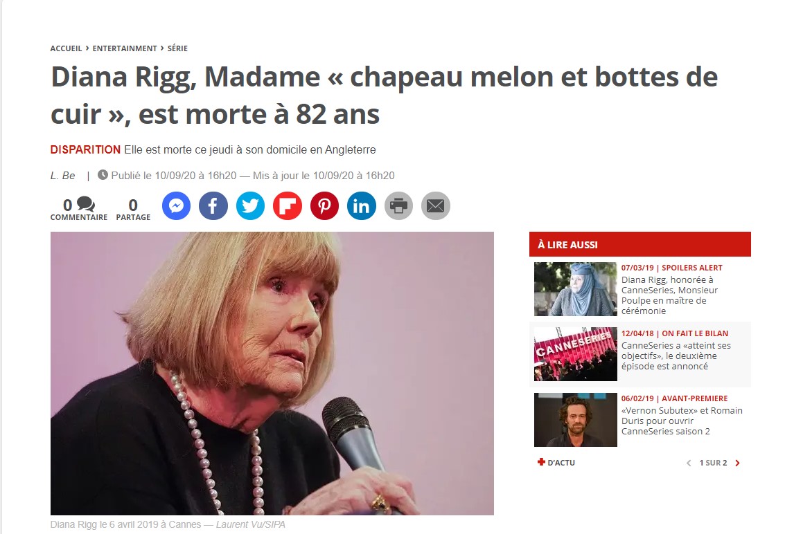 Décès Diana Rigg