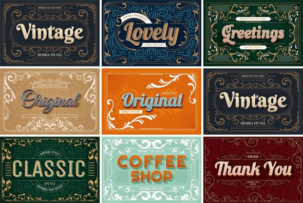 Elegant Vintage Styles & Ornaments Pack - 8 Vector Text Effects