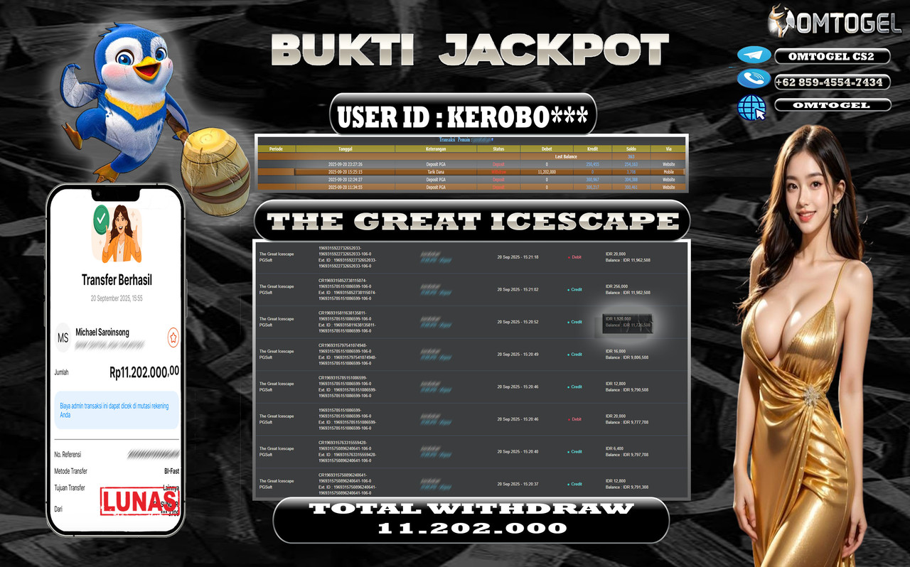OMTOGEL JACKPOT PGSOFT THE GREAT ICESCAPE 11 JUTA DI BAYAR LUNAS ,-
