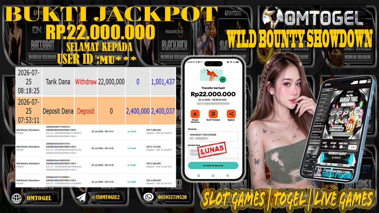 OMTOGEL JACKPOT PG SOFT WILD BOUNTY SHOWDOWN Rp,22,000,000,- DIBAYAR LUNAS