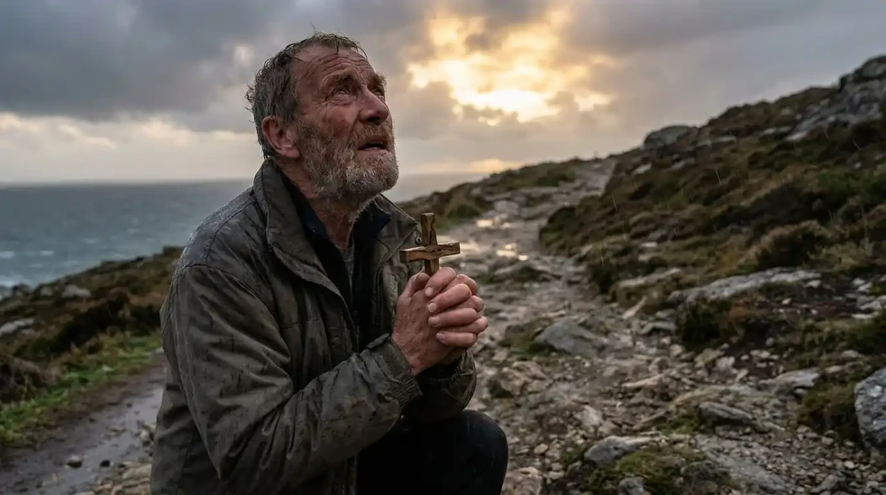 persona mirando al cielo en momento difícil buscando ayuda en Dios