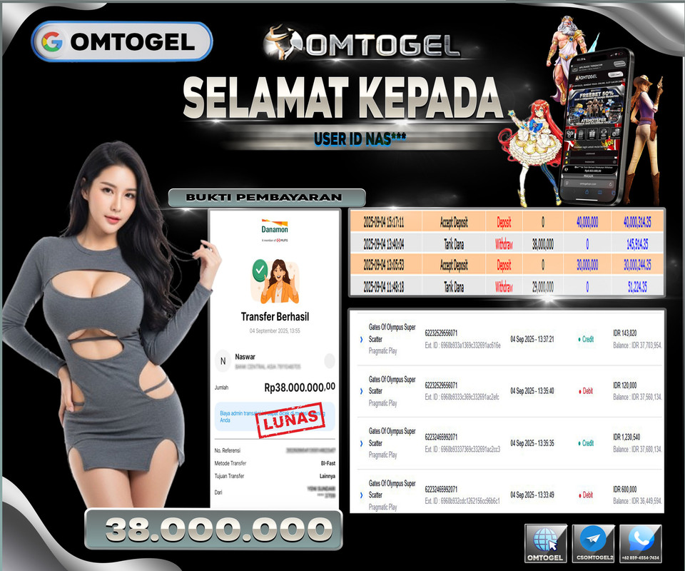 OMTOGEL JACKPOT PRAGMATIC PLAY GATES OF OLYMPUS SUPER SCATTER 38 JUTA DI BAYAR LUNAS ,-