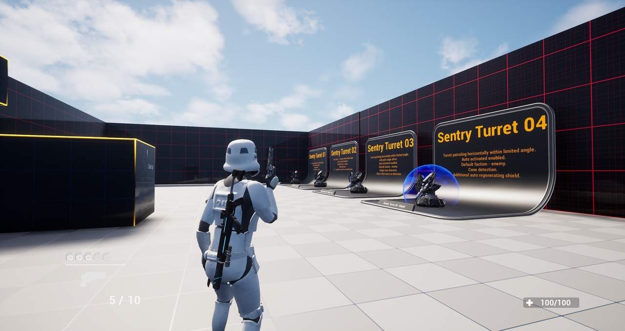 Turret testing lane used to validate turret behavior, detection, and combat pressure