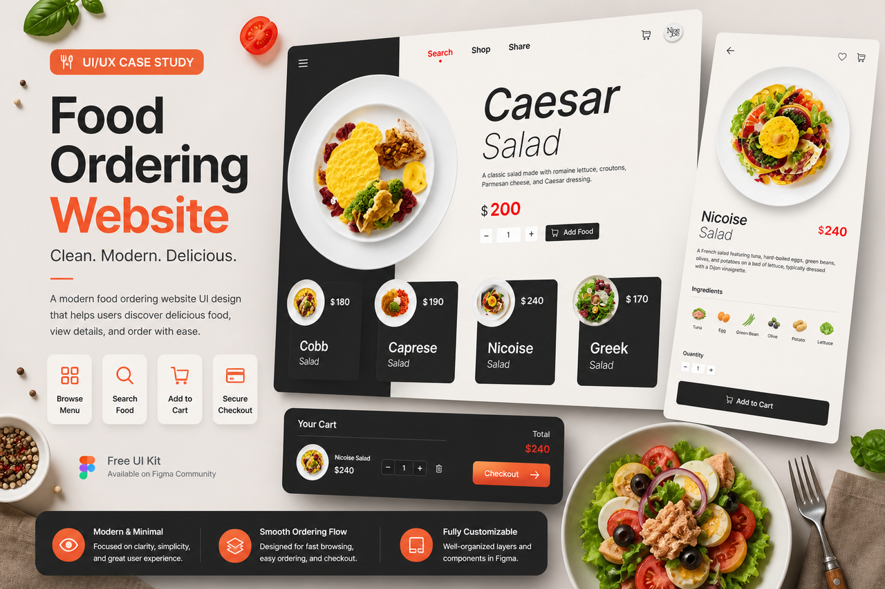 Food Ordering Website – UX/UI Design | Free UI Kit