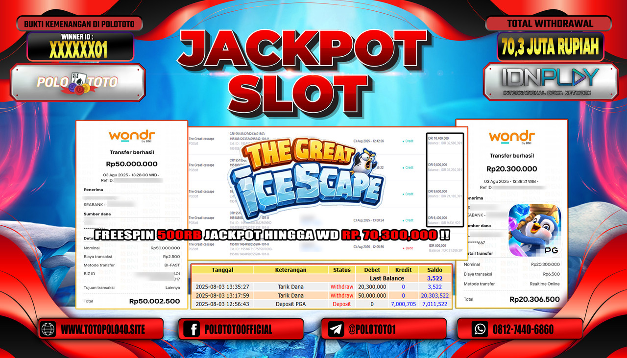 POLOTOTO JACKPOT SLOT THE GREAT ICESCAPE Rp.1.000.000,-LUNAS