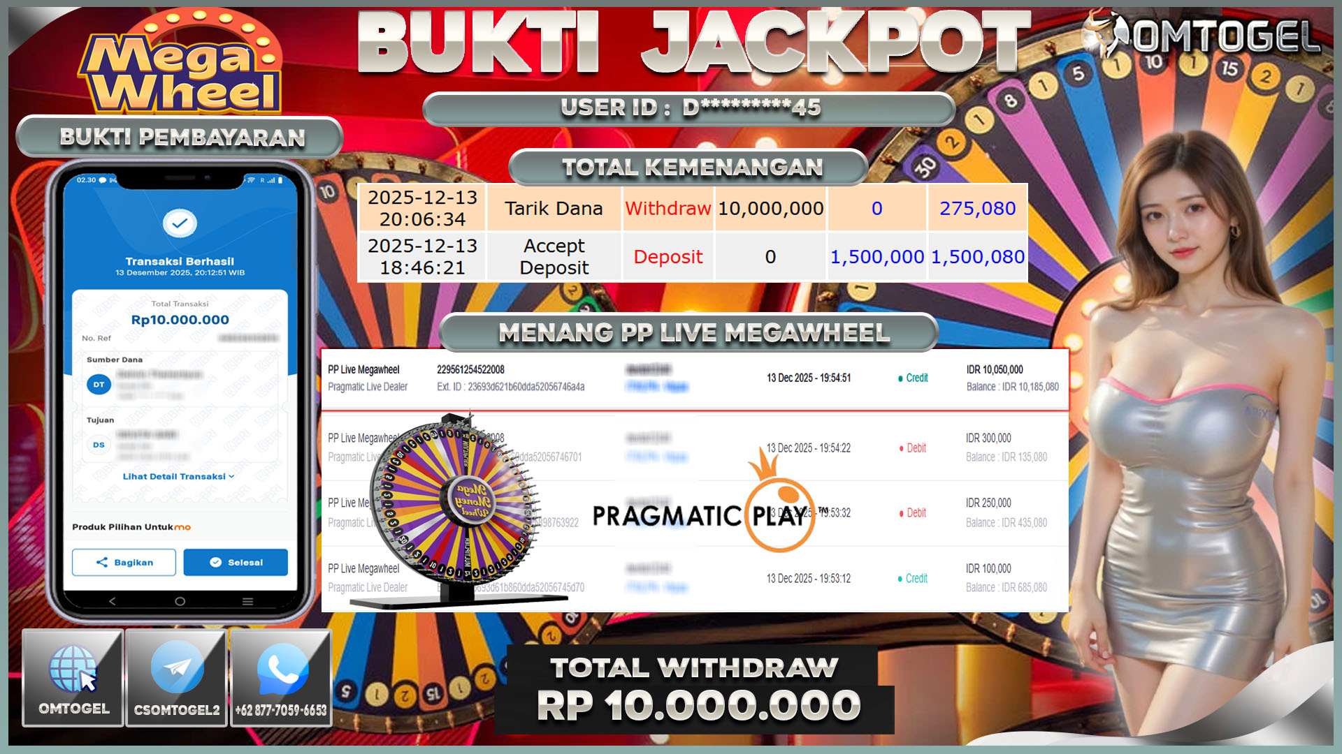 OMTOGEL JACKPOT PRAGMATIC LIVE DEALER PP LIVE MEGAWHEEL ,10 JUTA DI BAYAR LUNAS ,-