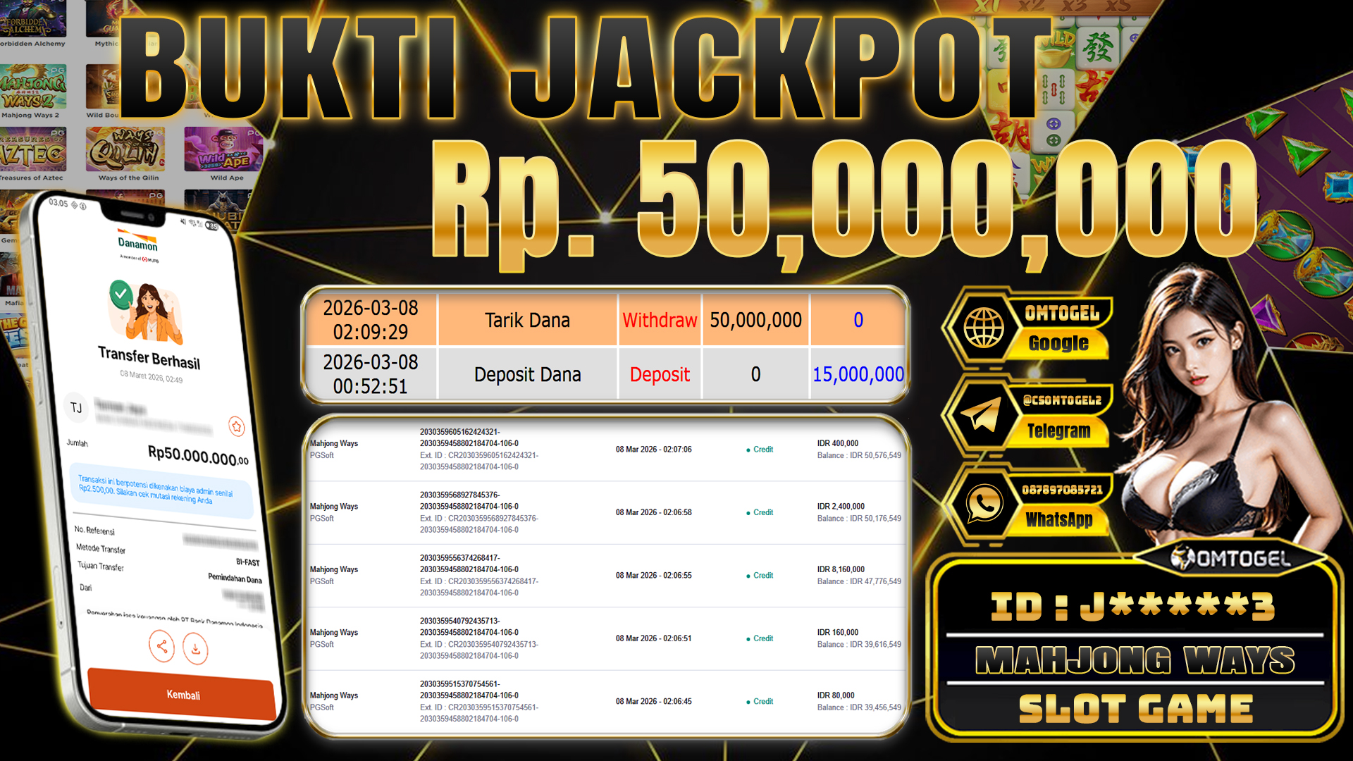OMTOGEL JACKPOT PG SOFT MAHJONG WAYS, 50 JUTA DI BAYAR LUNAS ,-