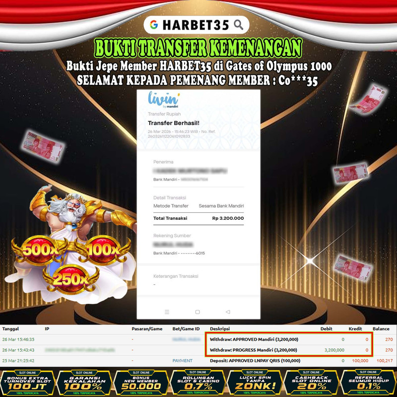 HARBET35 JEPE! Gates of Olympus 1000 Rp 3.200.000,- LUNAS!