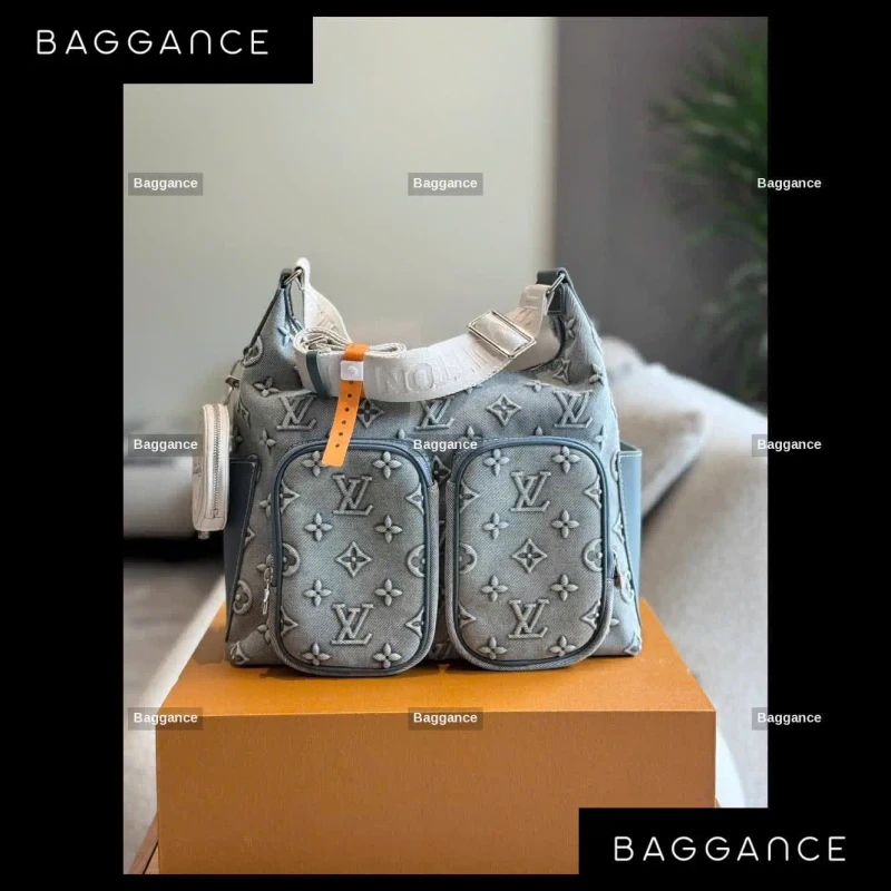 Louis Vuitton Denim Blue Embossed Crossbody Bag Fullbox EVLVFW-094