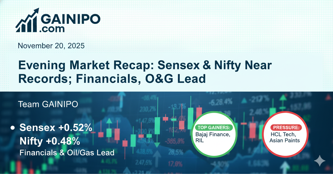 Evening Market Recap: Sensex & Nifty Near Records; Financials, O&G Lead