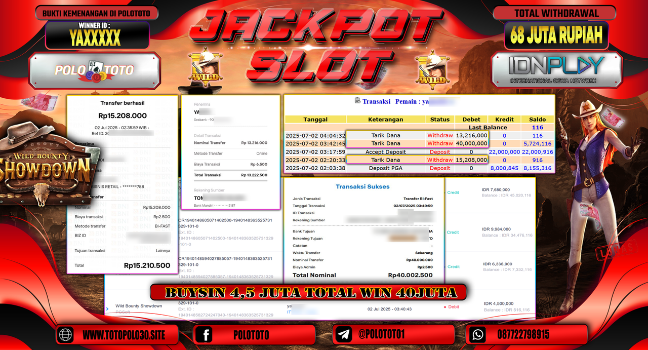 POLOTOTO JACKPOT SLOT WILD BOUNTY SHOWDOWN Rp.68.424.000,-