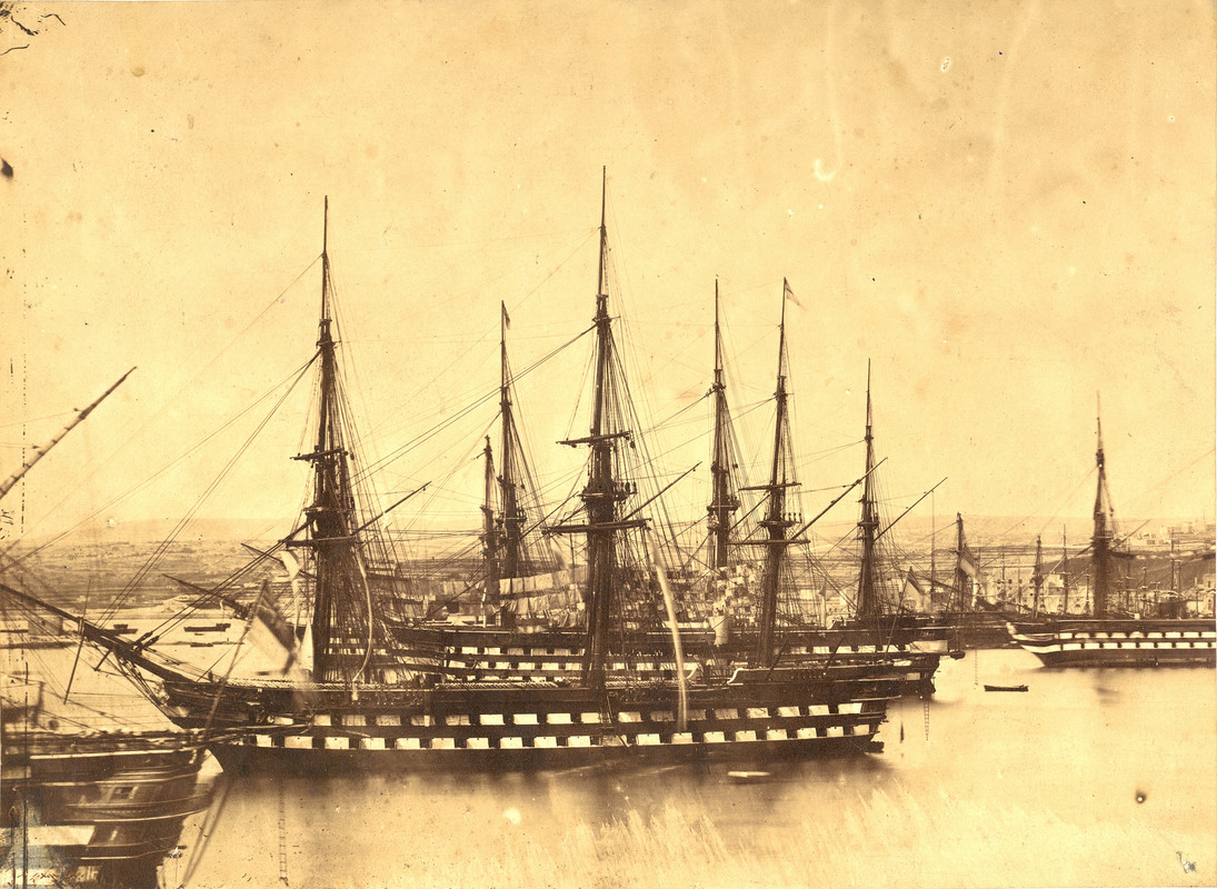 HMS Hannibal, Cressym London, St Jean Dacre, Scylla  в Grand Harbour Ла-Валеты (Мальта)  1860-1