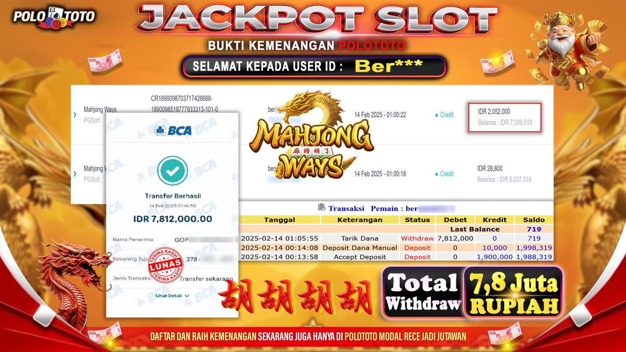 POLOTOTO JACKPOT SLOT MAHJONG WAYS Rp.7.812.000,-