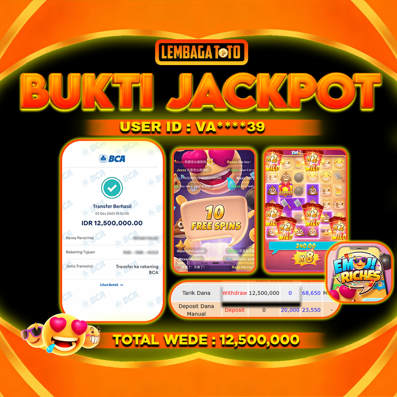 BUKTI JACKPOT 06 DECEMBER LEMBAGATOTO EMOJI RICHES Rp12,500,000,- LUNAS