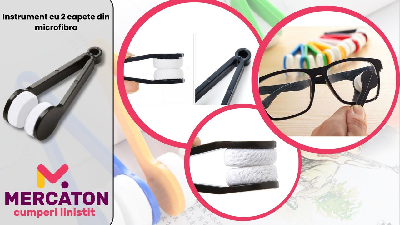 Instrument cu 2 capete din microfibra pentru curatarea si intretinerea lentilelor de ochelari, 7x2 cm, Negru - Accesorii Diverse pentru Ingrijire - Mercaton Store