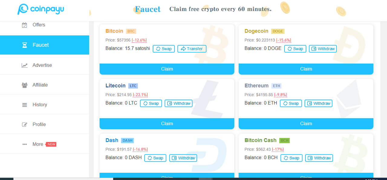 Coinpayu Faucet Claim Section