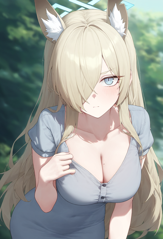 depth of field, 1girl, kanna (blue archive), collarbone cleavage, short sleeves, s-1586411266