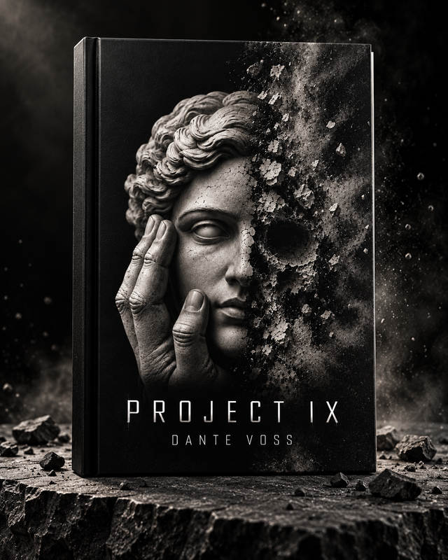 Project IX hardcover lying on dark cracked stone