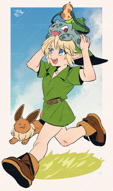 link-eevee-bulbasaur-and-young-link-poke