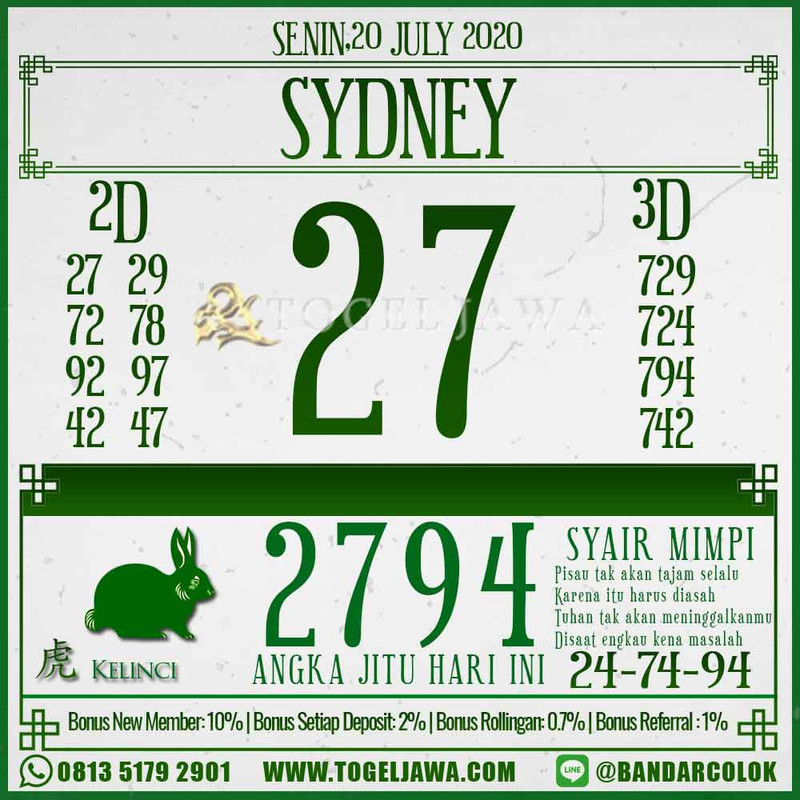 Prediksi Sydney Tanggal 2020-07-20