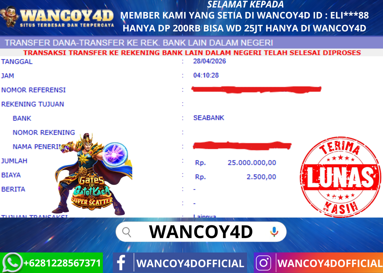 WANCOY4D GATES OF GATOT KACA SUPER SCATTER PRAGMATIC RP.25.000.000 -LUNAS