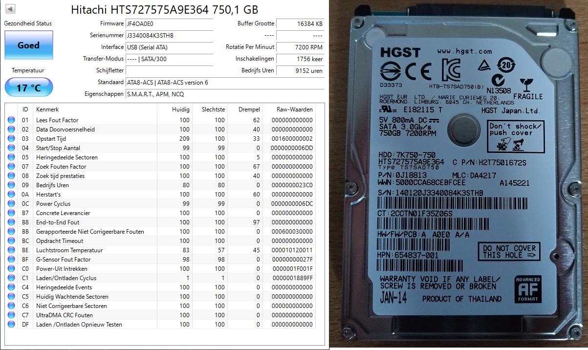 750GB - J3340084K3STHB - HTS727575A9E364